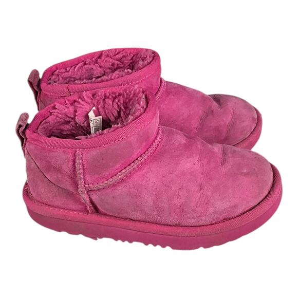 UGG Kids Pink Suede Ankle Boots Shearling Lined Size 13 Cozy Slip On Play Winter - Picture 6 of 13